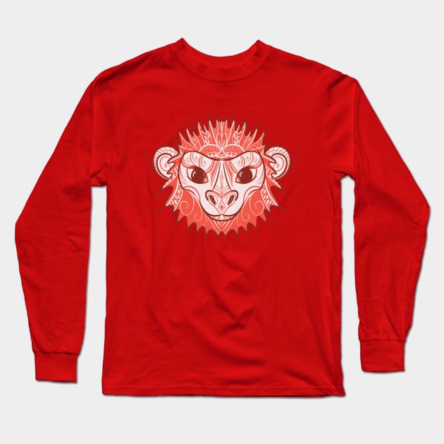 Monkey - Chinese Zodiac - Animal Drawing Long Sleeve T-Shirt by Red Fody